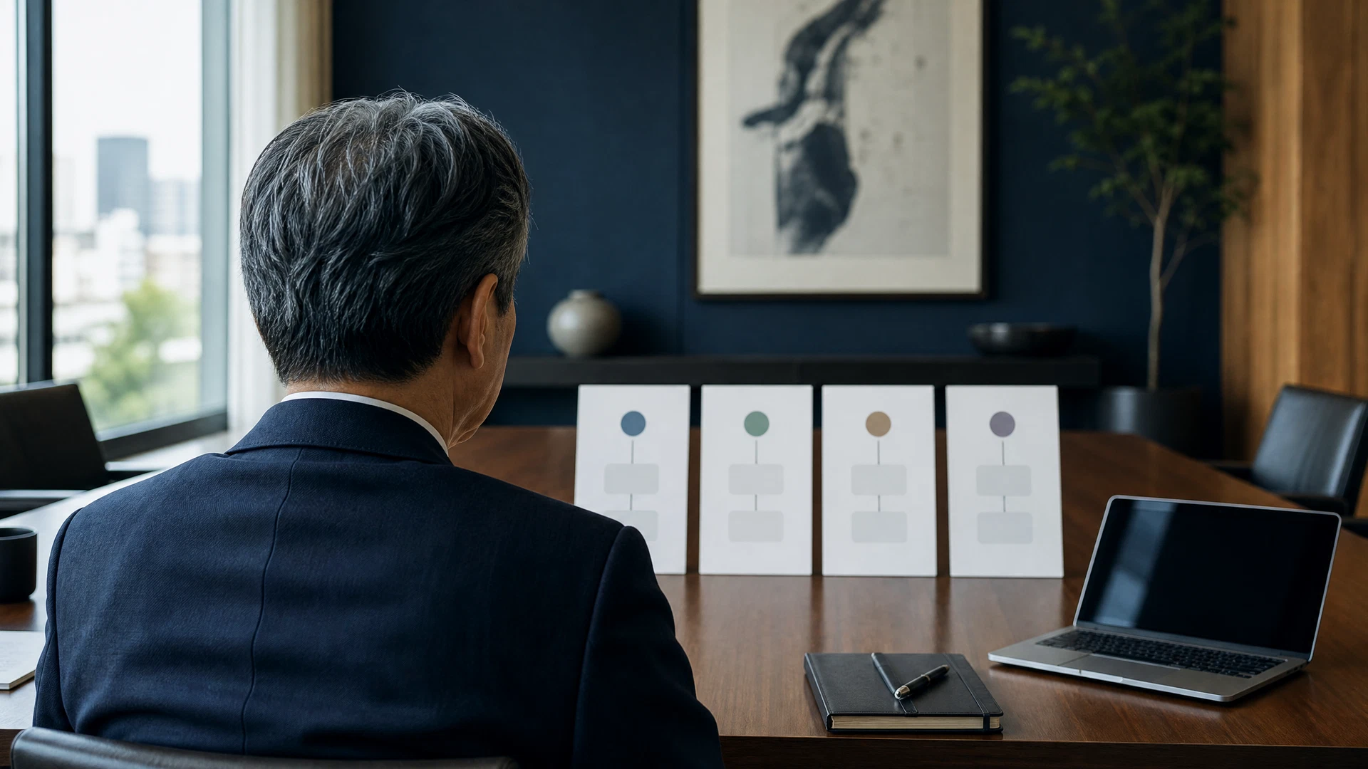 不動産会社の経営者が判断基準を書き出している机の上の風景