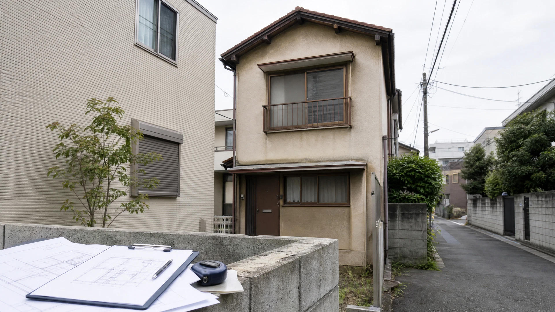 道路台帳と協定書の資料を確認する不動産業者